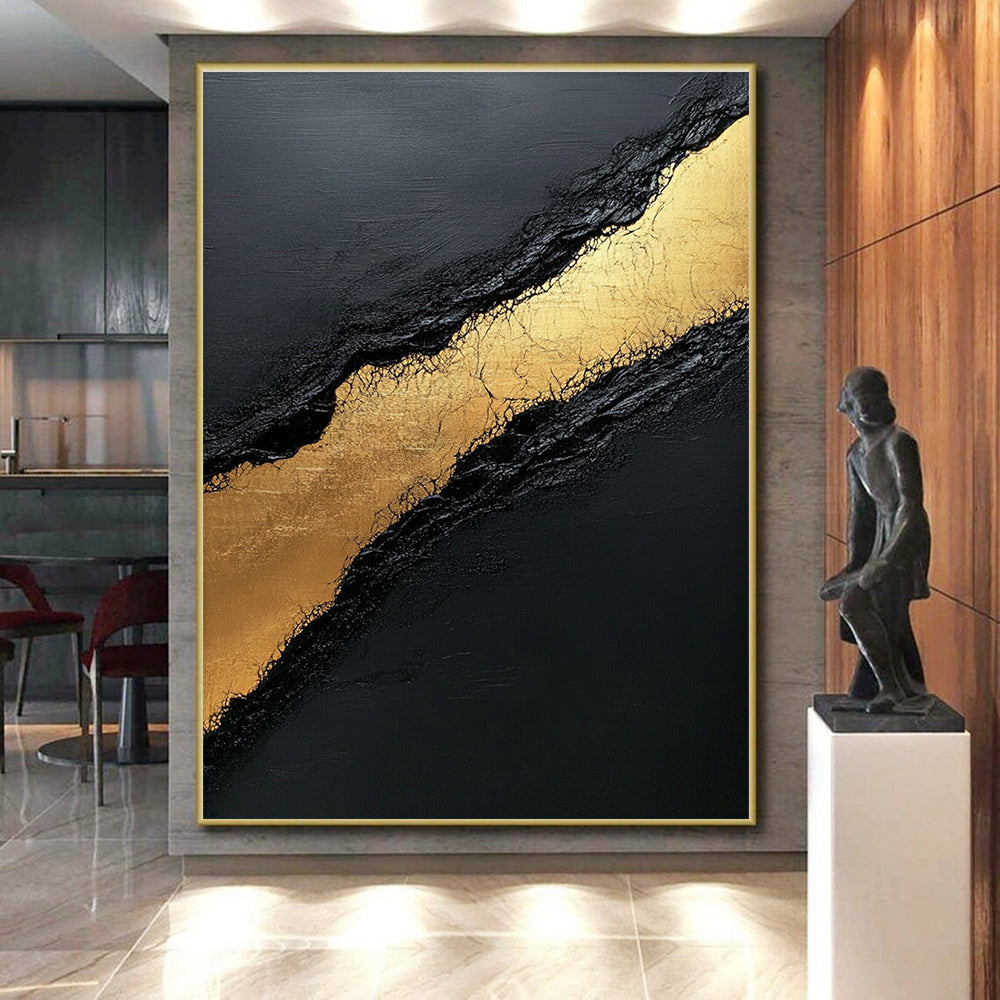 Black and Gold Abstract Painting with Textured Layers GER594