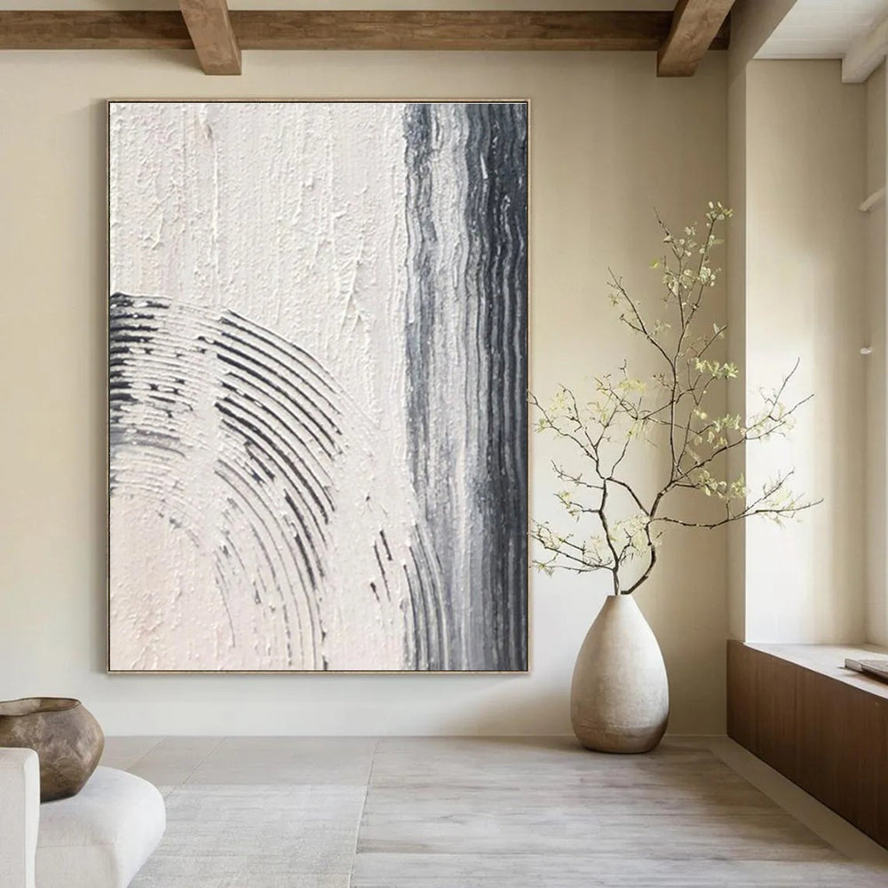 Gray and White Textured Abstract Painting with Intricate Patterns ADGE399