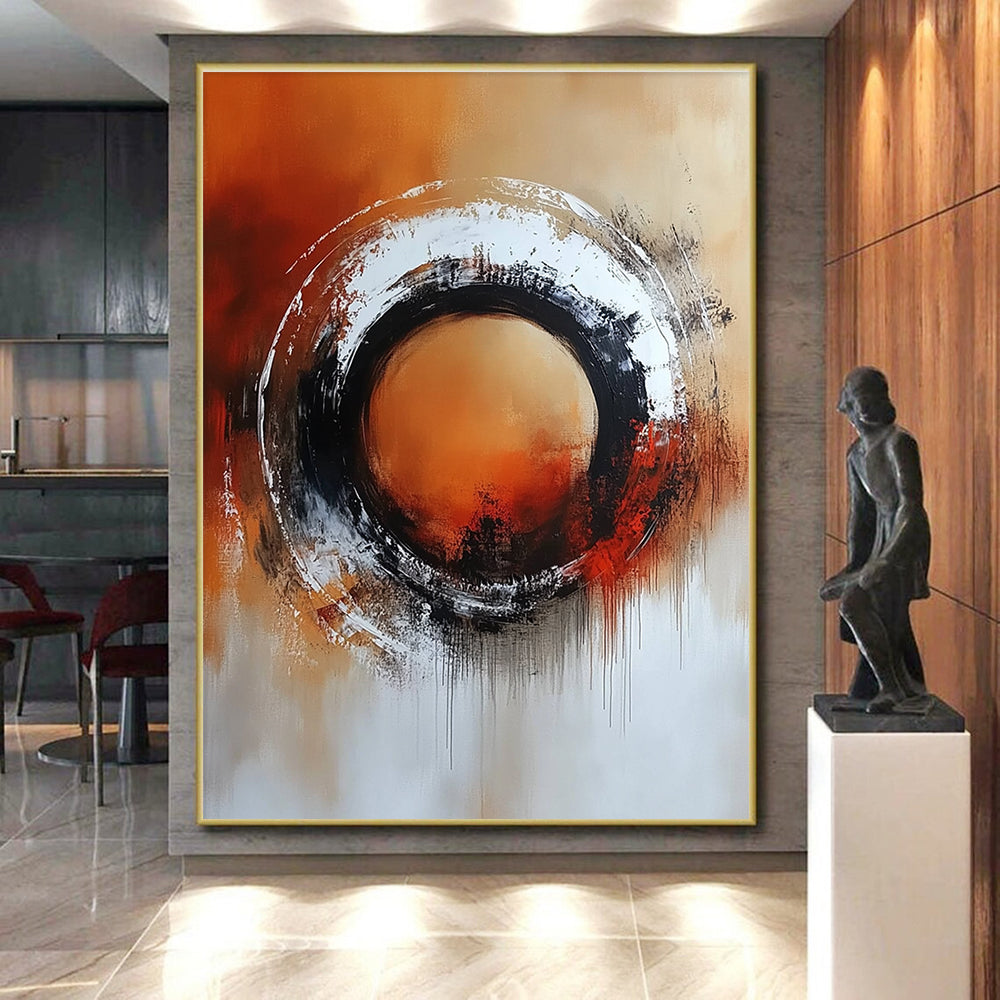 Orange Black Abstract Painting with Dripping Details GER706
