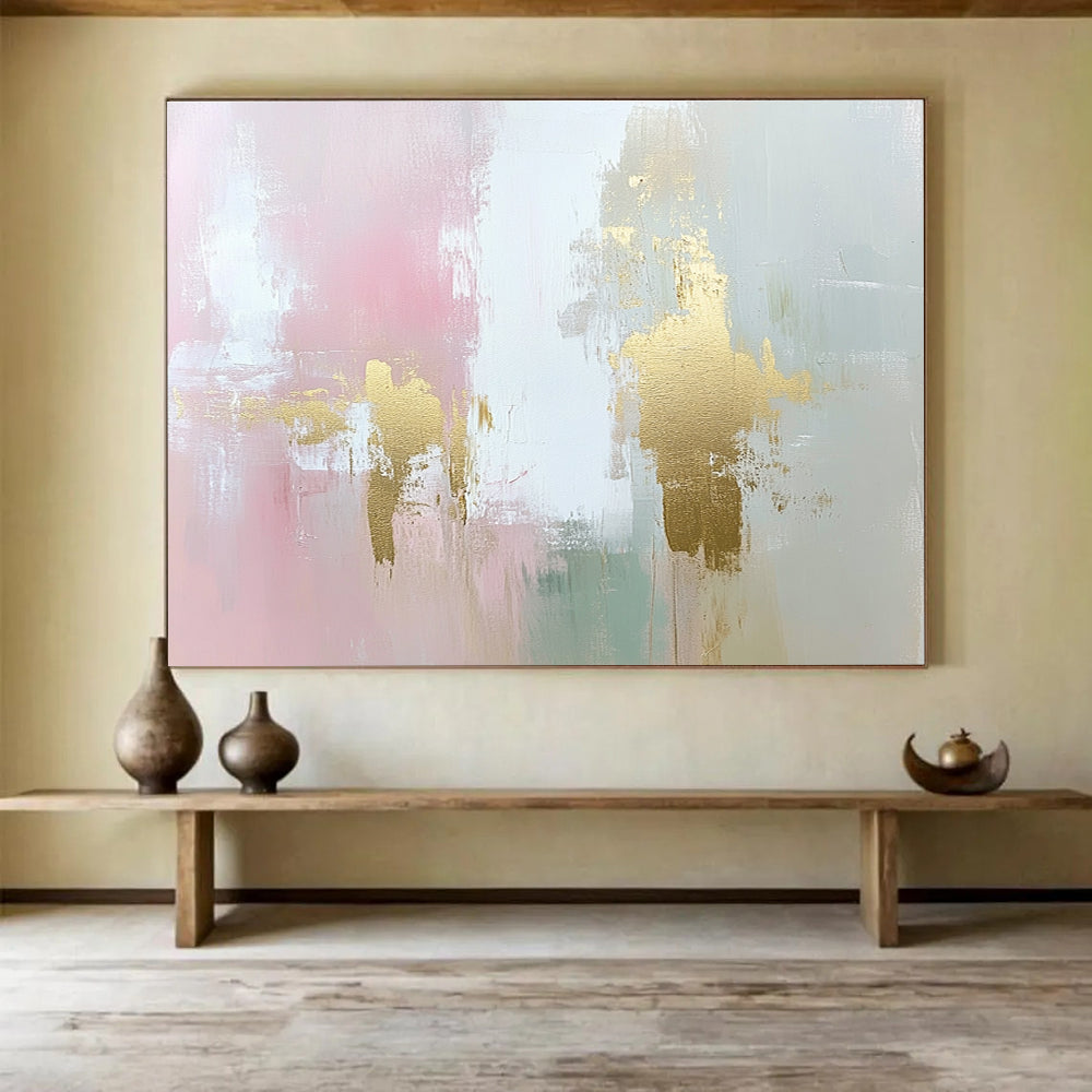 Gold Accent Abstract Painting in Pink and Green DYP442