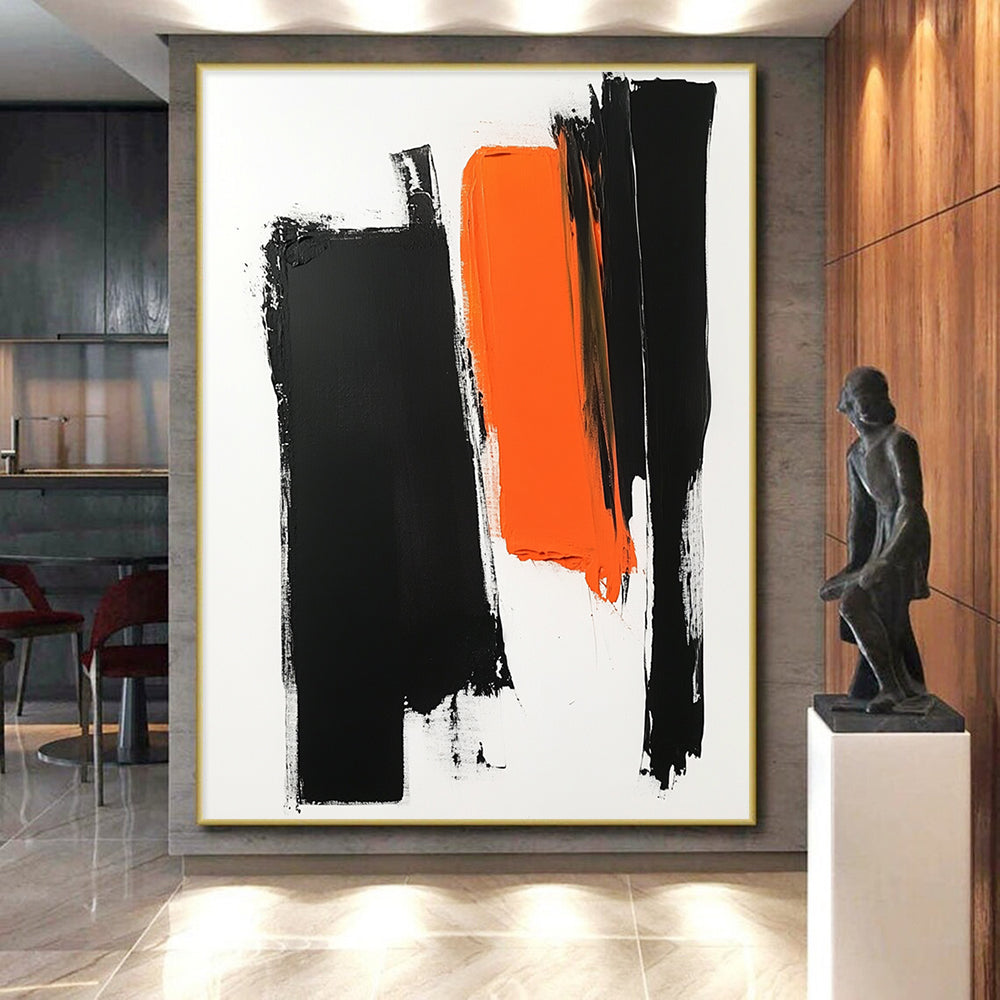Black Orange and White Abstract Painting with Bold Brushstrokes GER187