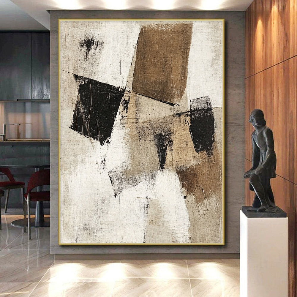 Beige Black Abstract Painting with Geometric Forms GER802