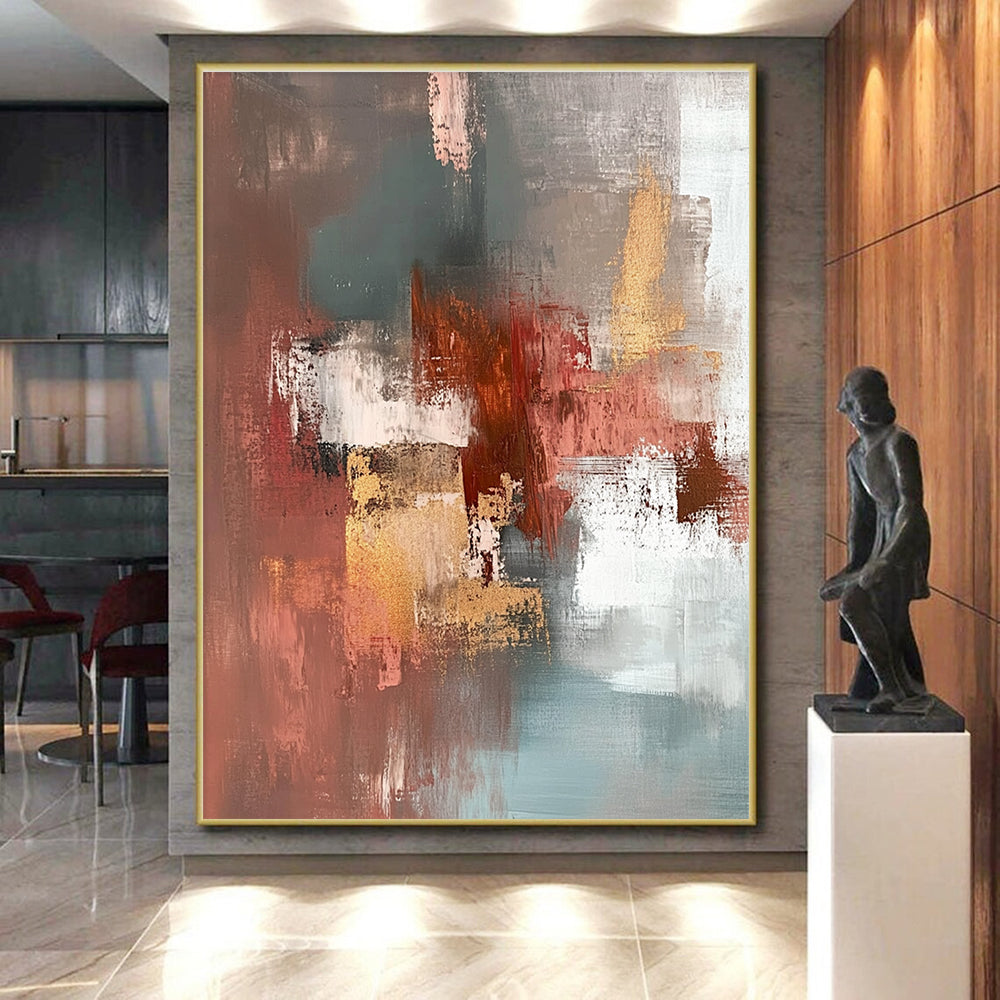 Red Gold Gray Abstract Painting with Rich Textures GER806