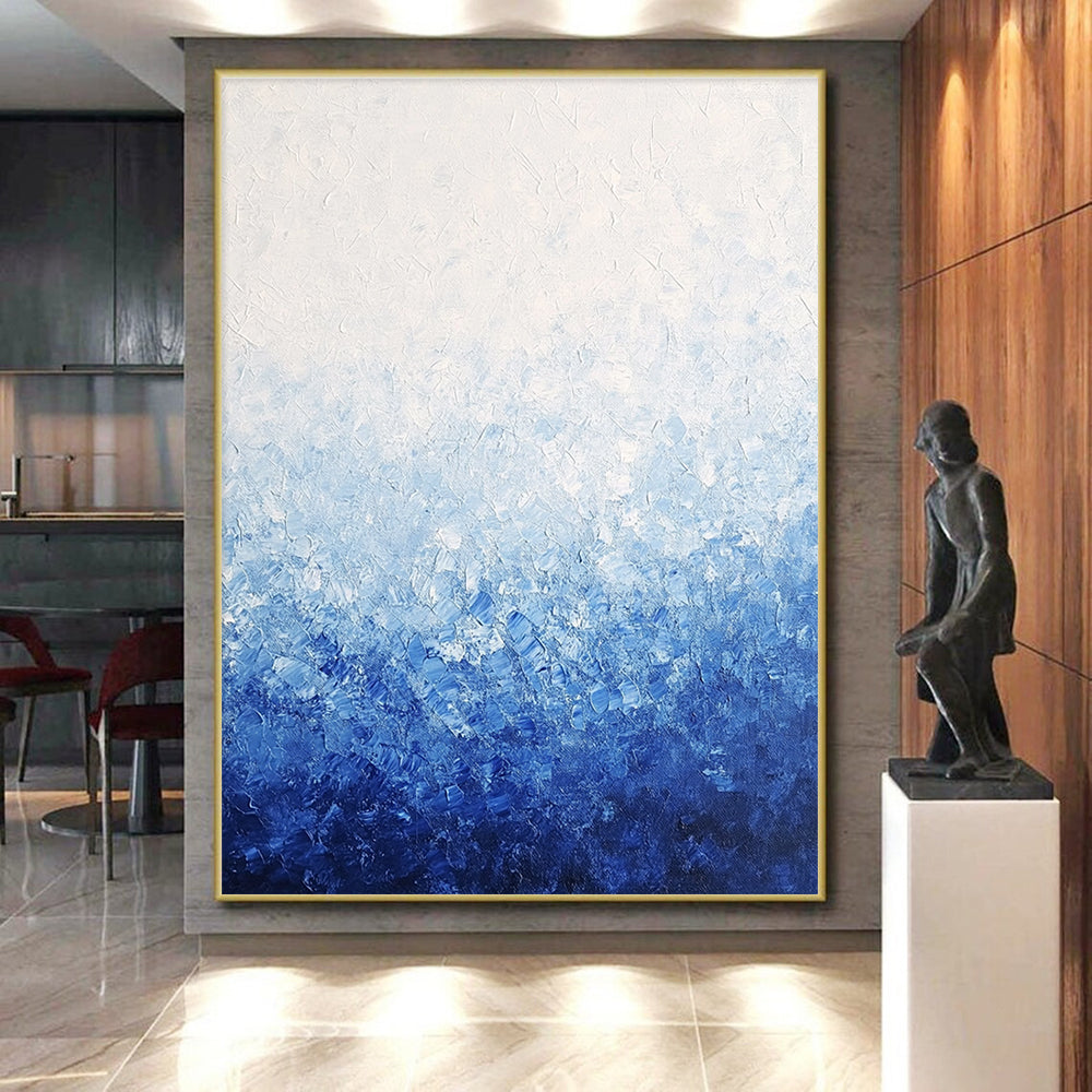 Blue Gradient Abstract Painting with Textured Depths GER393