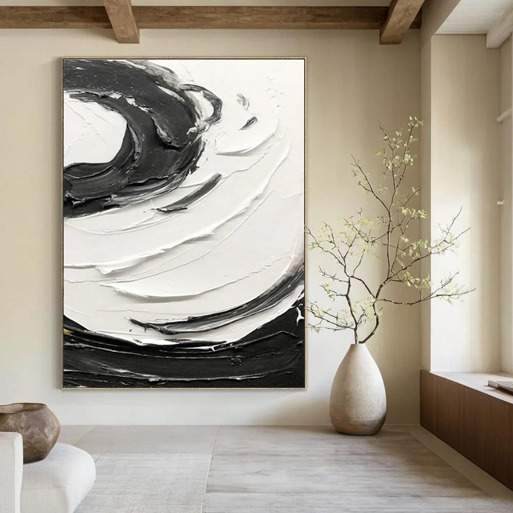 Black and White Textured Swirl Abstract Painting ADGE380