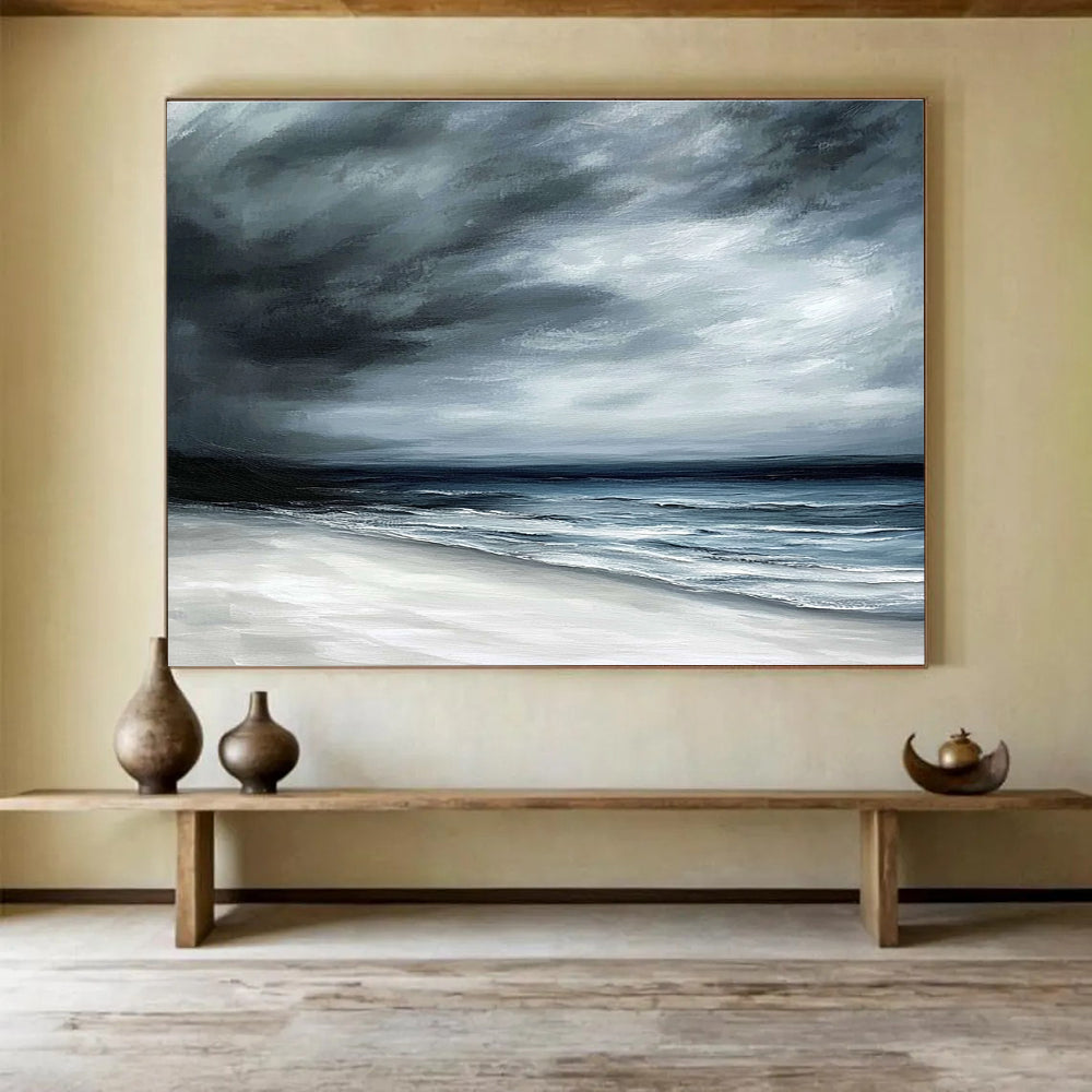 Dark and Stormy Beach Abstract Painting with Moody Tones DYP339