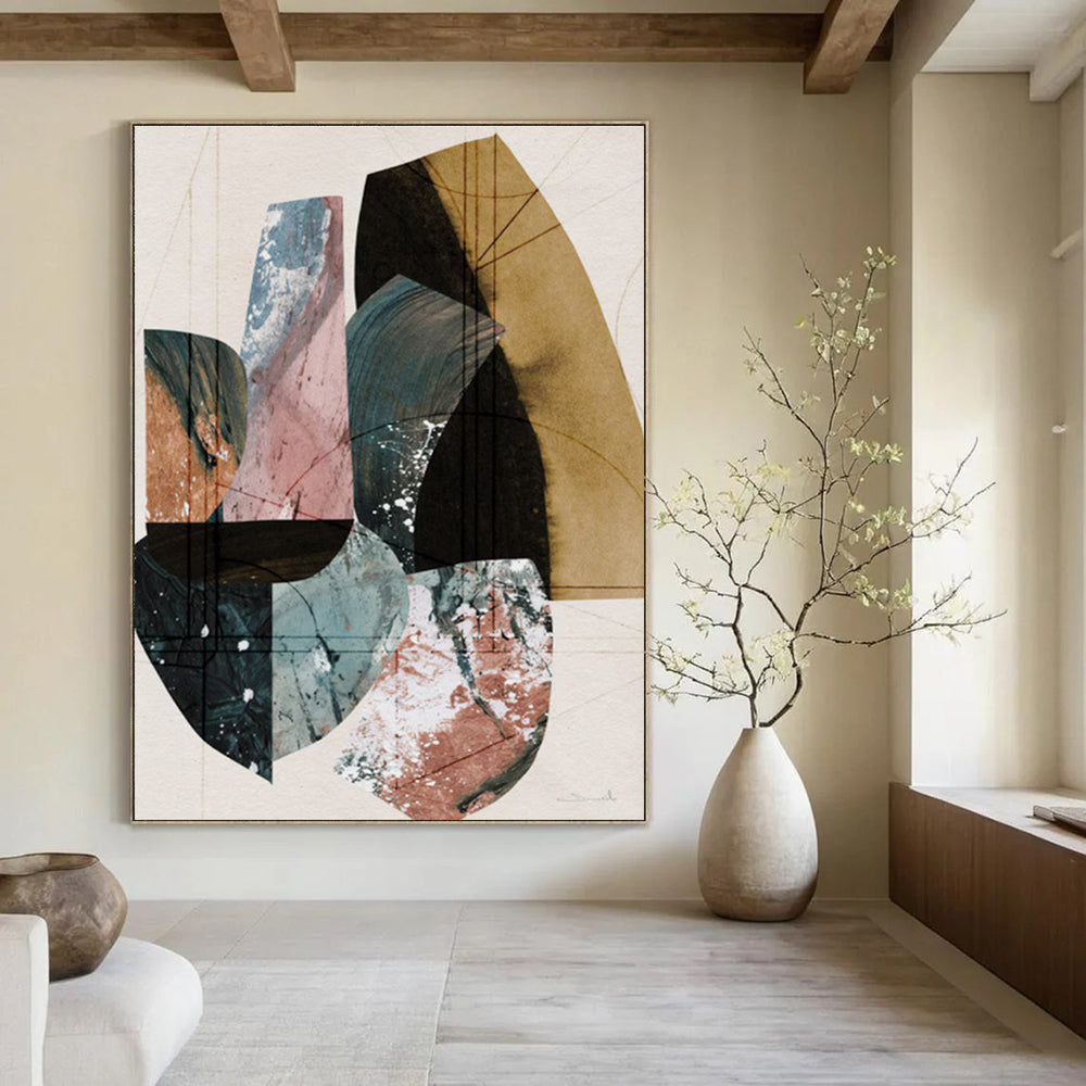 Geometric Collage with Earth Tones and Pastels Abstract Painting ADGE152