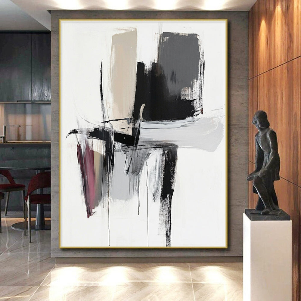 Black Beige and Gray Abstract Painting with Dynamic Shapes GER666