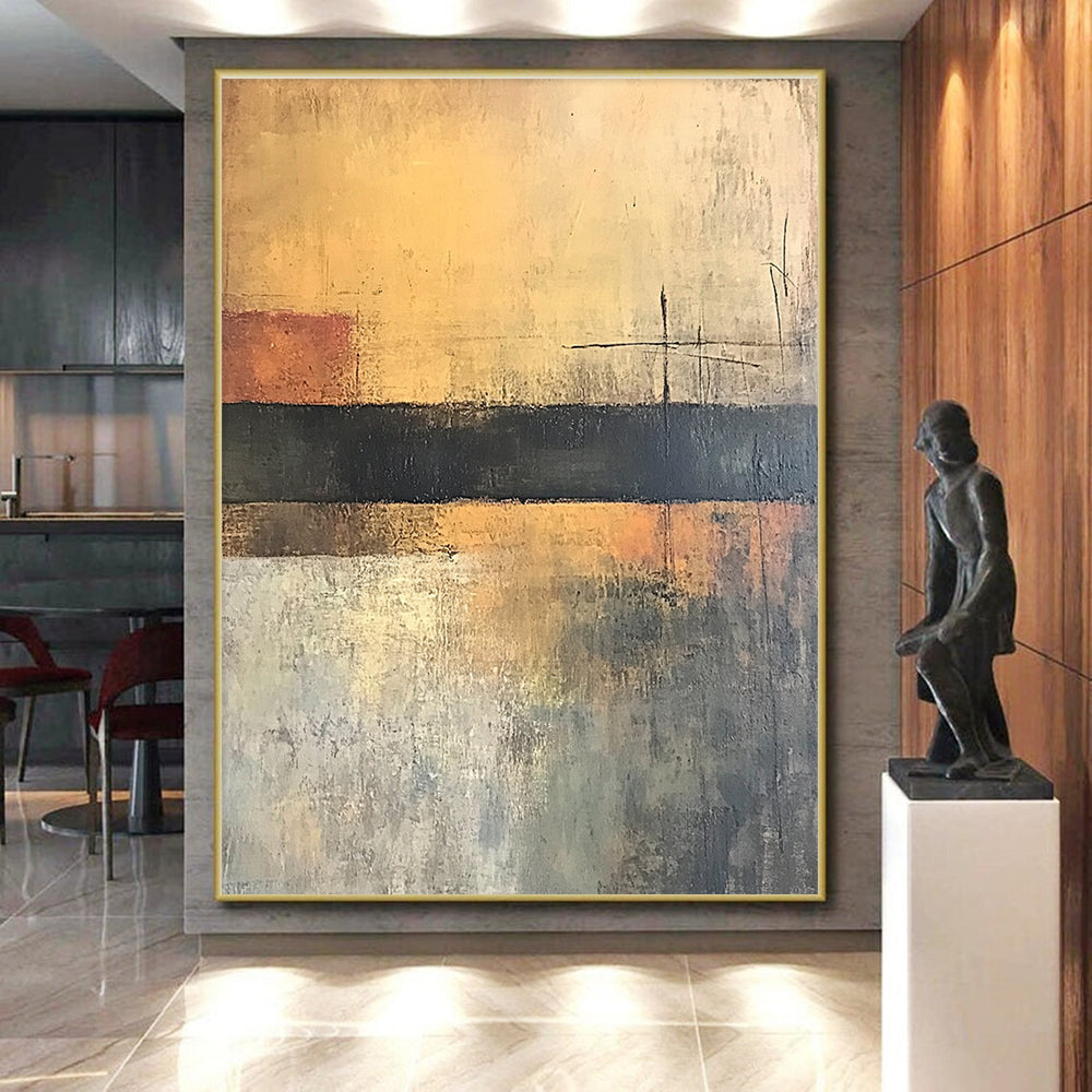 Earth Tone Minimalist Abstract Painting with Subtle Lines GER762