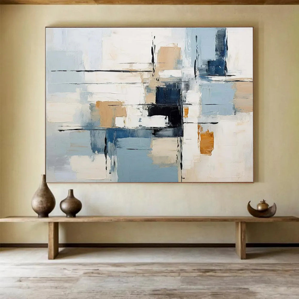 Light Blue and Beige Color - block Abstract Painting THY091