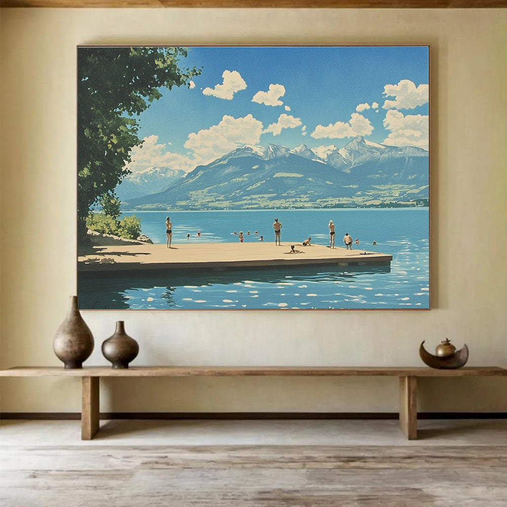 Blue Sky Lakeside - Summer Activity Abstract Painting DYP063