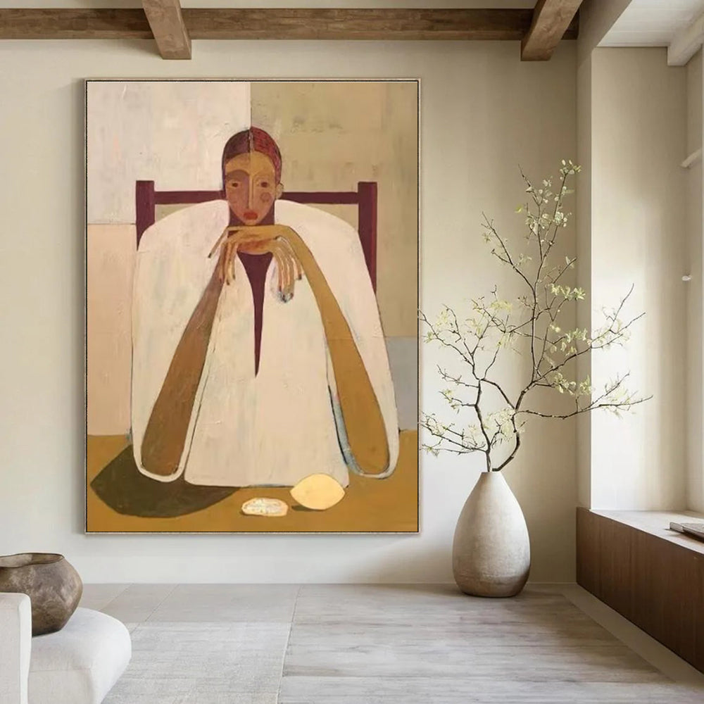 Seated Figure in White Cloak Abstract Portrait Painting ADGE142