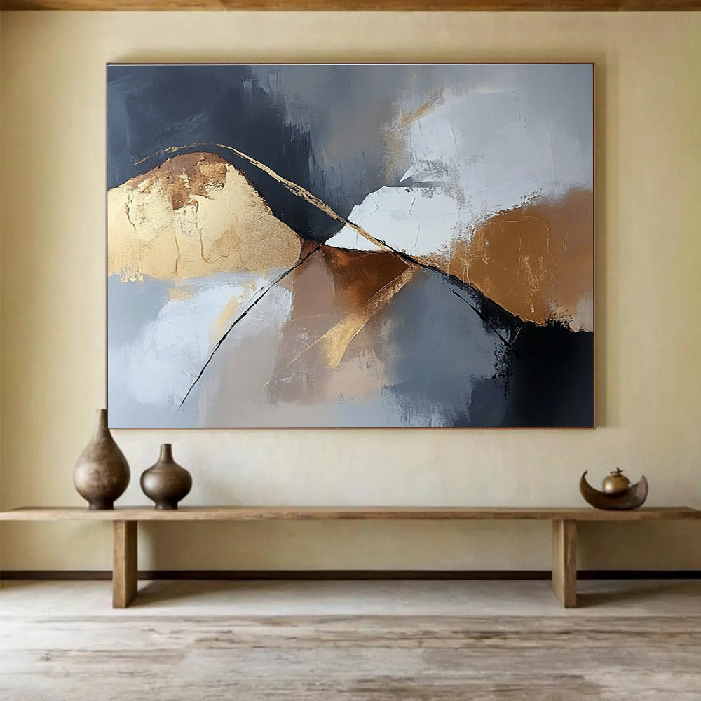 Gray Gold Abstract Landscape Painting with Abstract Mountains DYP485
