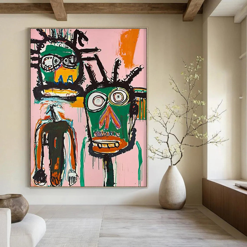 Two Tribal Figures on Pink Abstract Painting ADGE106