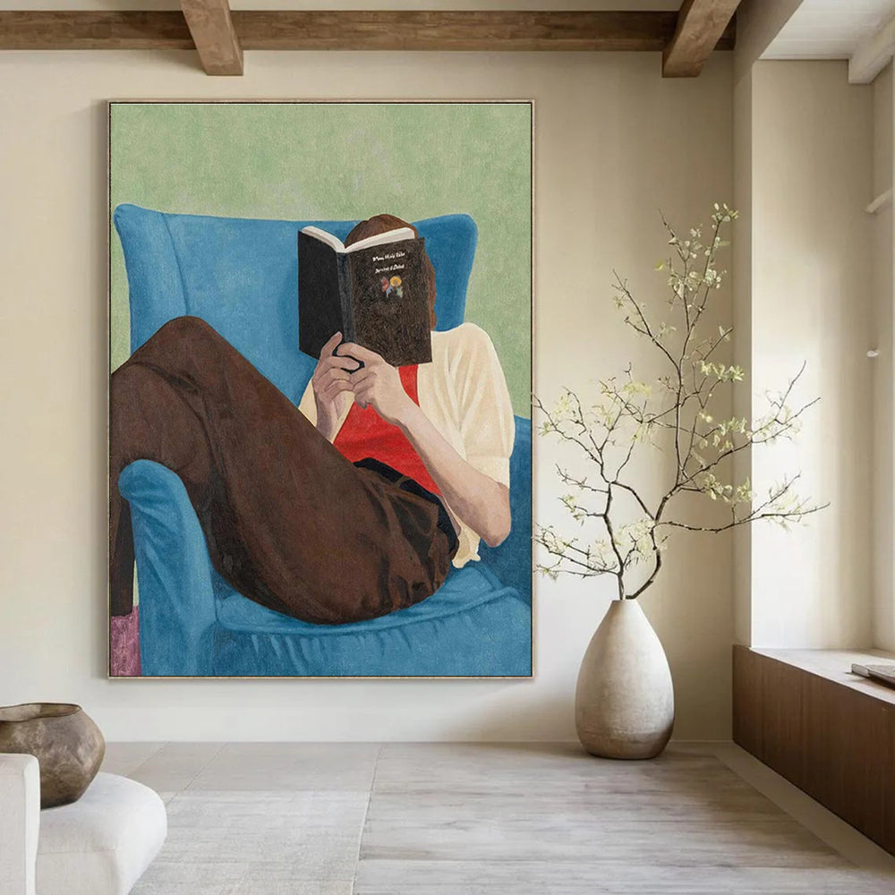 Figure Reading Book on Blue Chair Abstract Painting ADGE303
