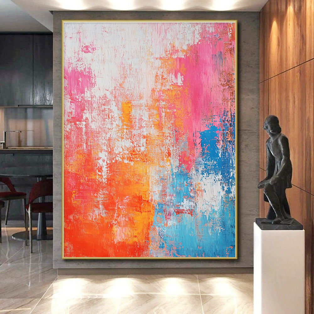 Colorful Textured Abstract Painting with Pink Orange and Blue GER691