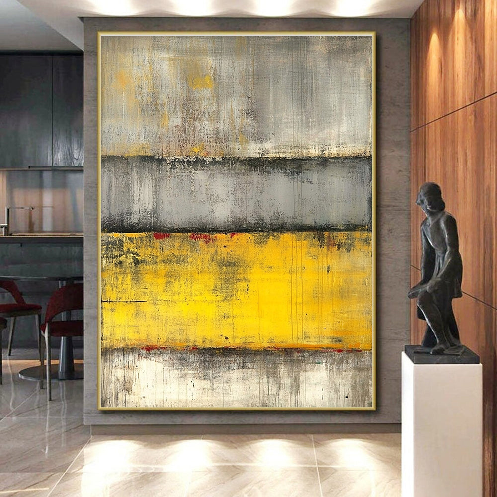 Gray and Yellow Abstract Painting with Textured Layers GER542