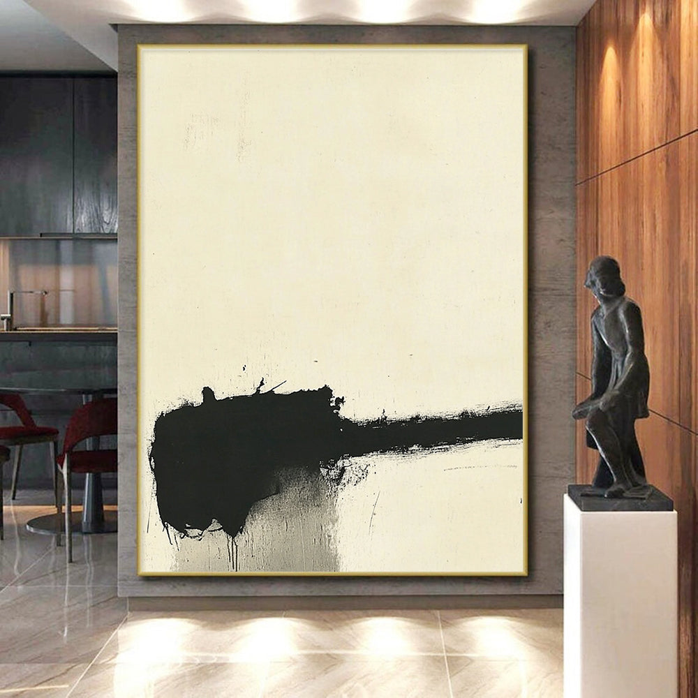 Minimal Black and White Abstract Painting with Raw Textures GER148