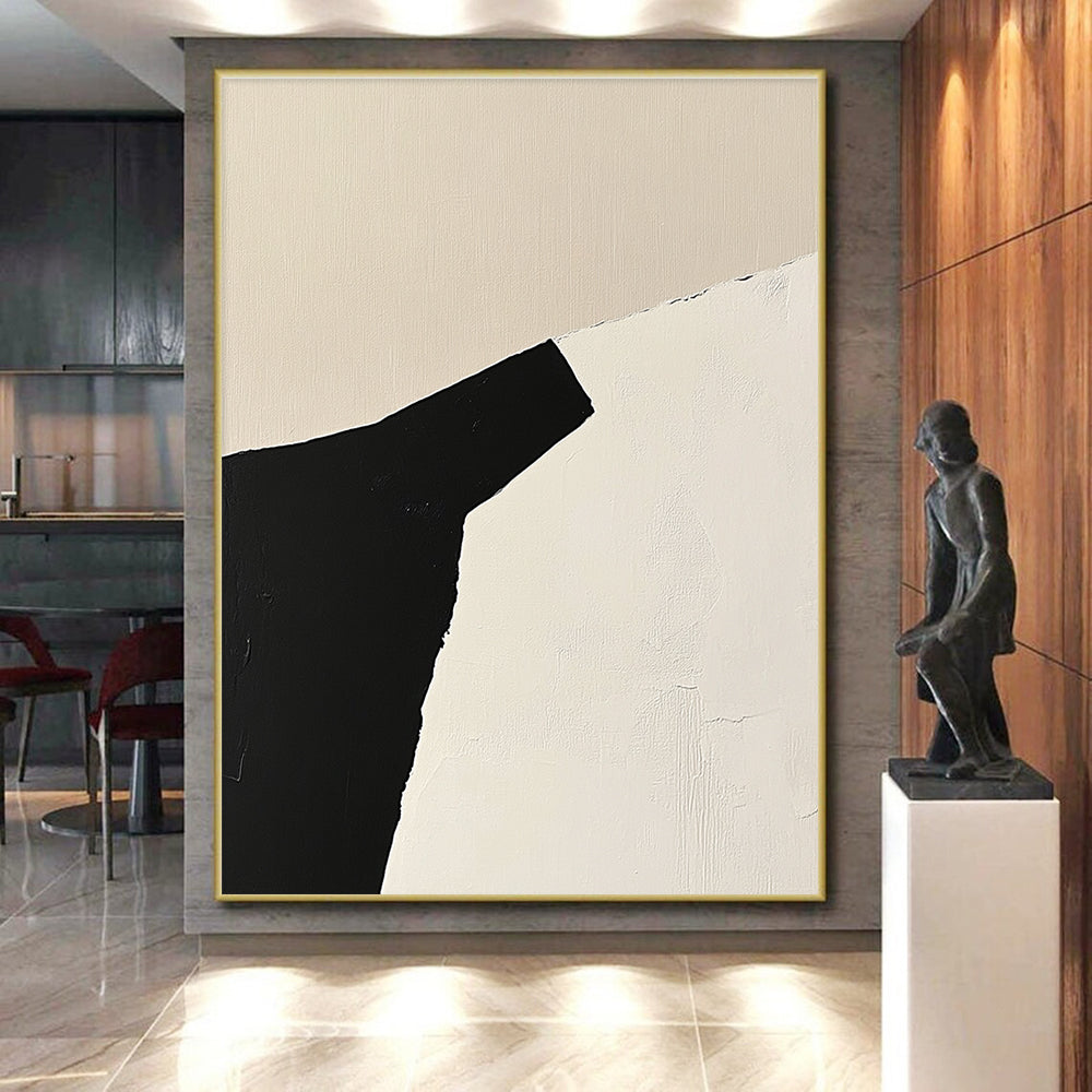 Black and Beige Geometric Abstract Painting with Angular Forms GER166