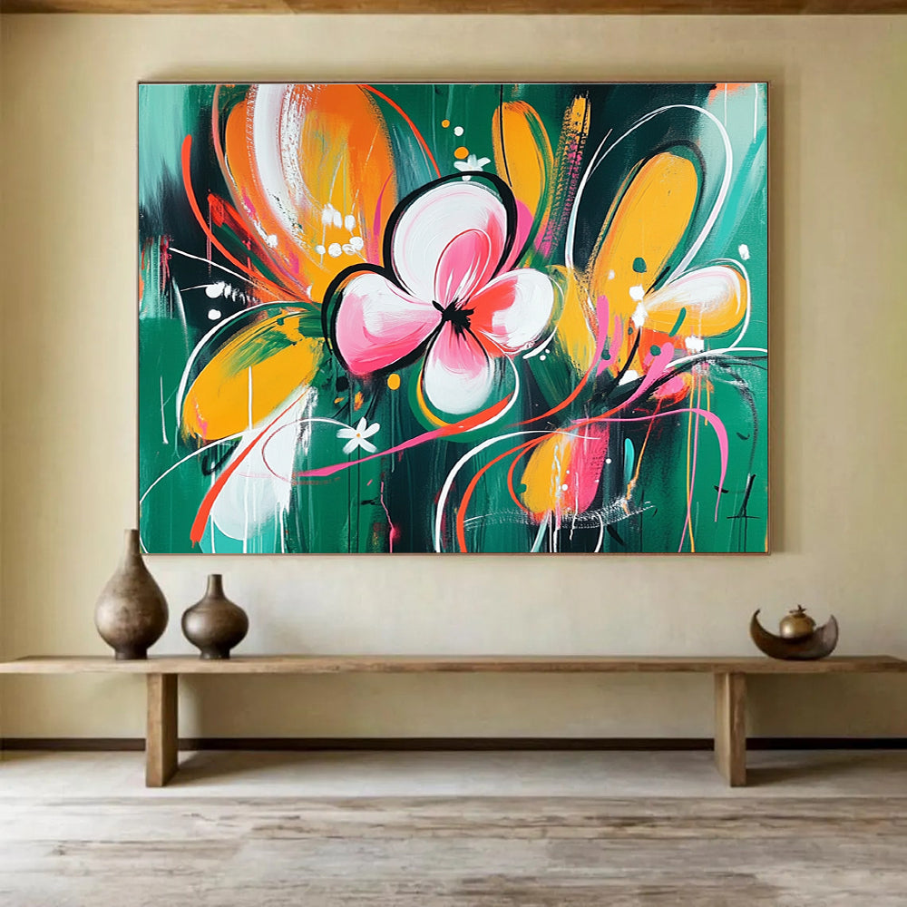 Colorful Floral Abstract Painting with Vibrant Blossoms DYP366