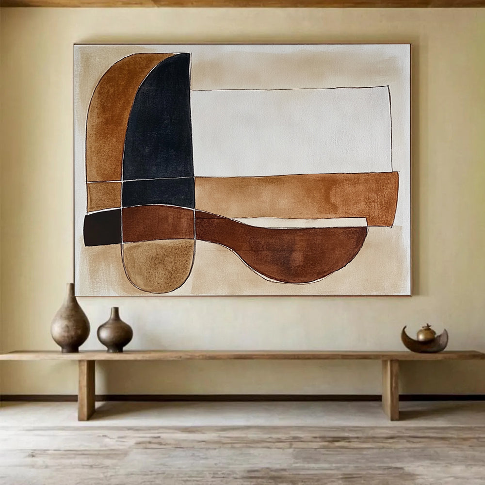 Minimalist Geometric Abstract Painting with Earthy Brown Tones DYP552