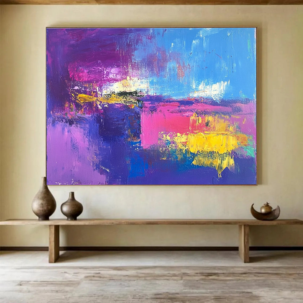 Purple Pink and Yellow Abstract Painting with Bold Color Layers DYP205