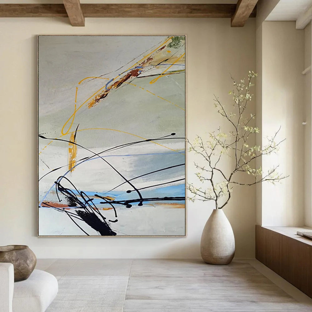 Yellow Blue Black Abstract Painting ADGE035