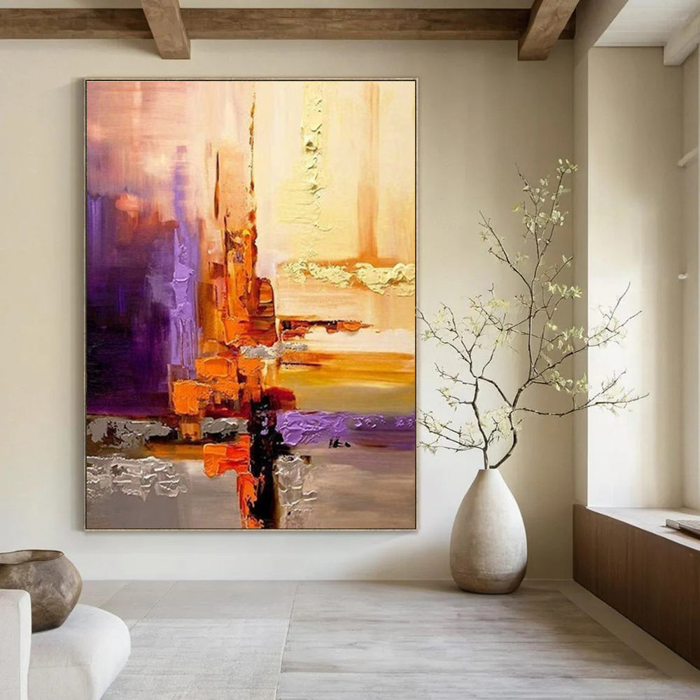 Purple and Orange Abstract Painting with Geometric Shapes ADGE278