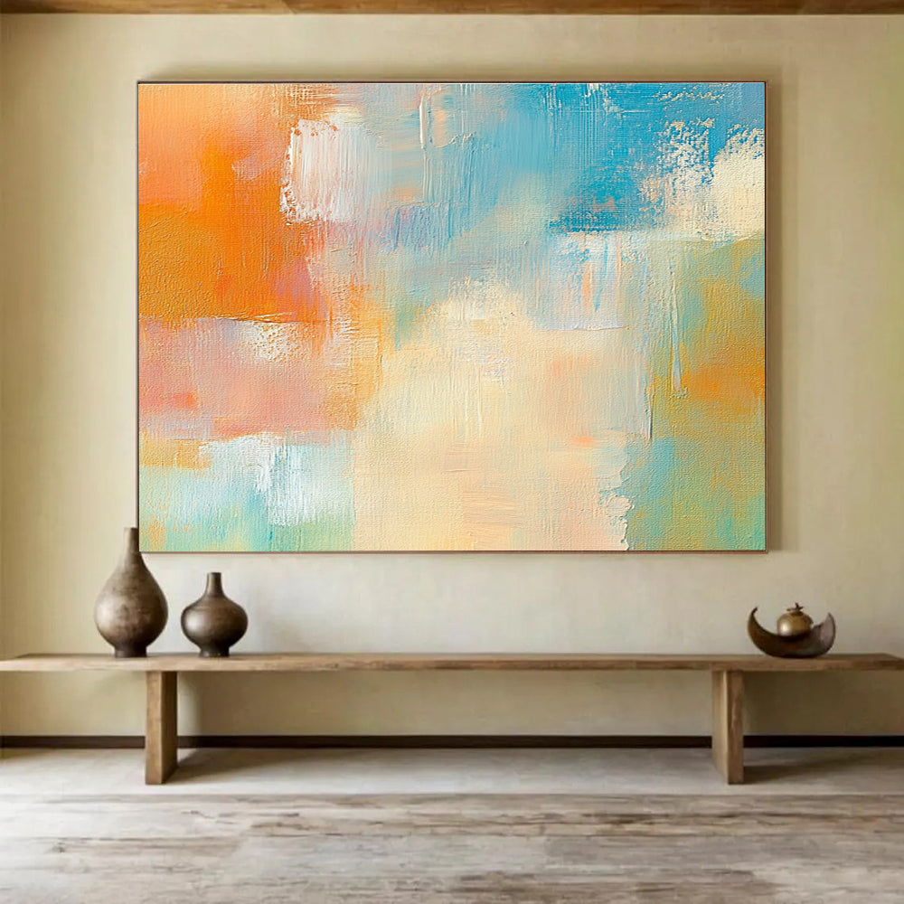 Colorful Abstract Blocks Painting with Orange Blue and Pink Hues DYP283