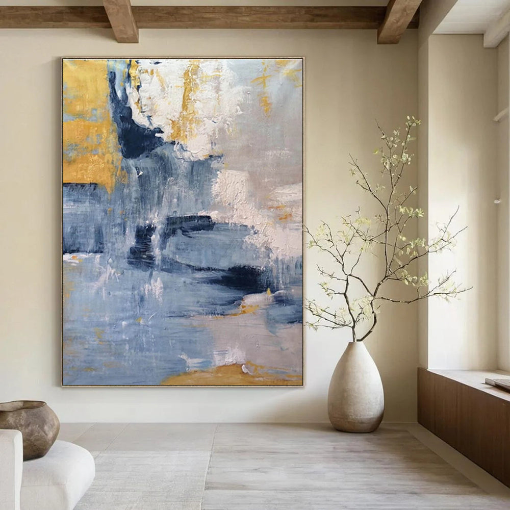 Blue Gray and Gold Abstract Painting ADGE253