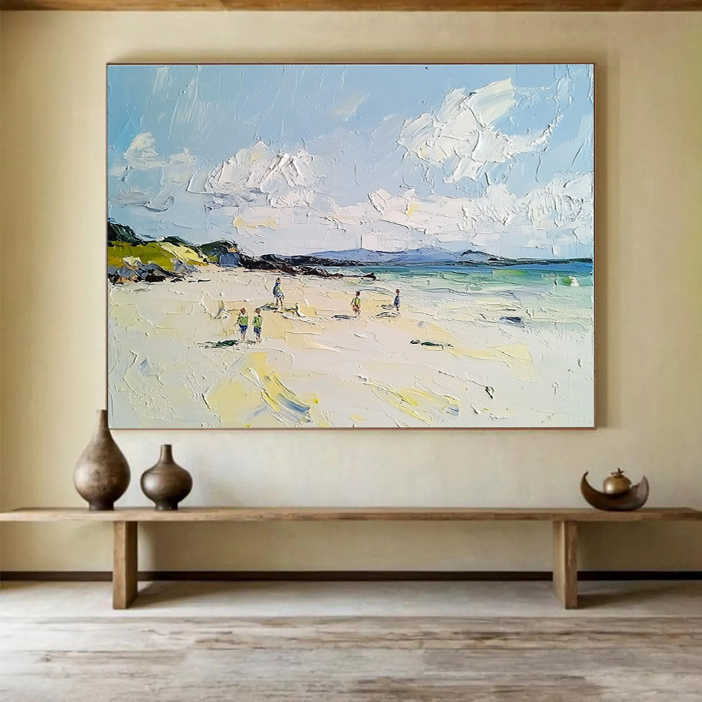 Abstract painting of an Irish beach featuring vibrant colors thick brushstrokes and a smooth surface capturing serene natural beauty.SC595