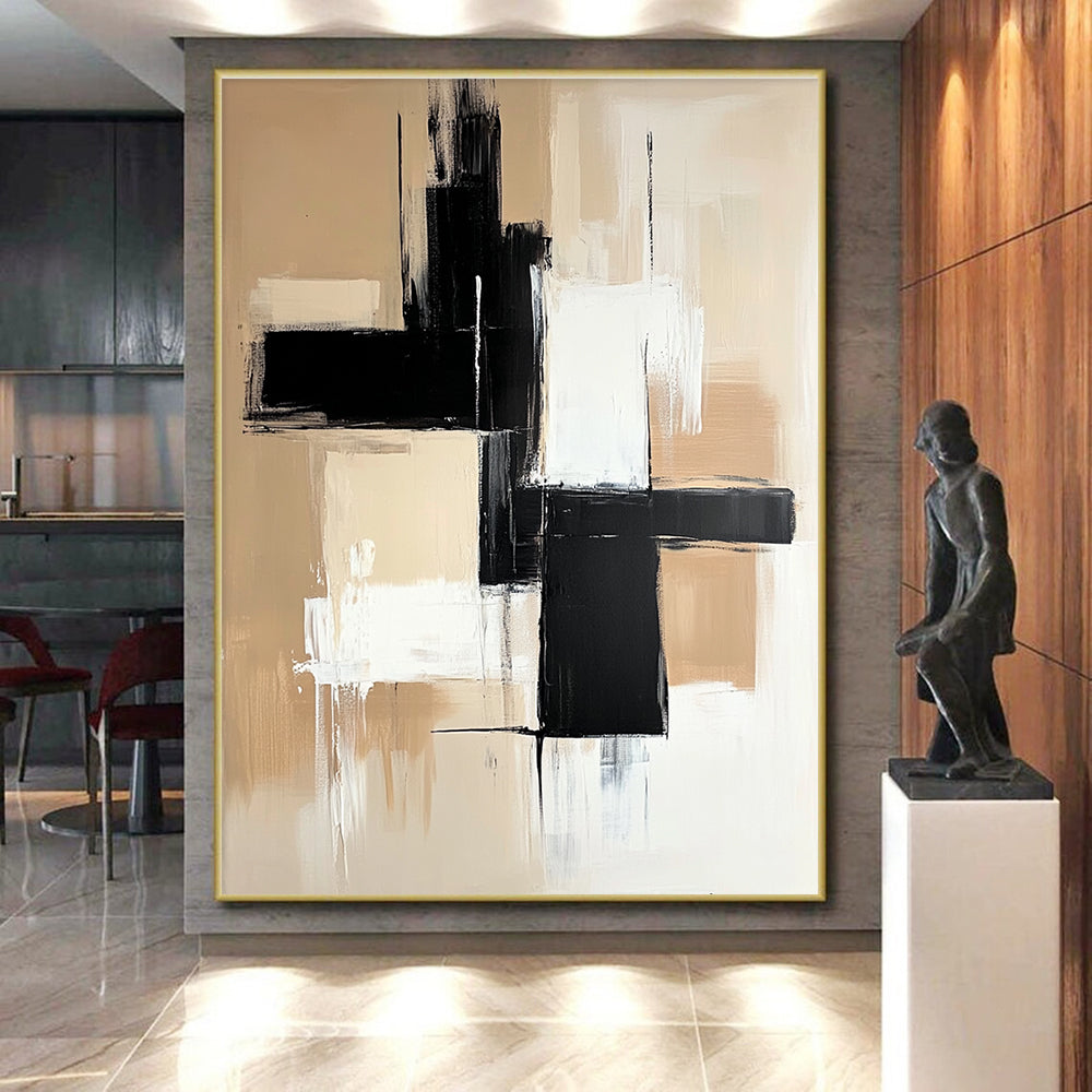 Beige Black Cross Abstract Painting with Bold Combinations GER803