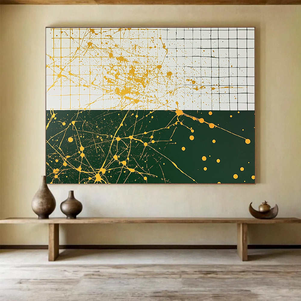 Yellow and Green - Splatter Grid Abstract Painting DYP062