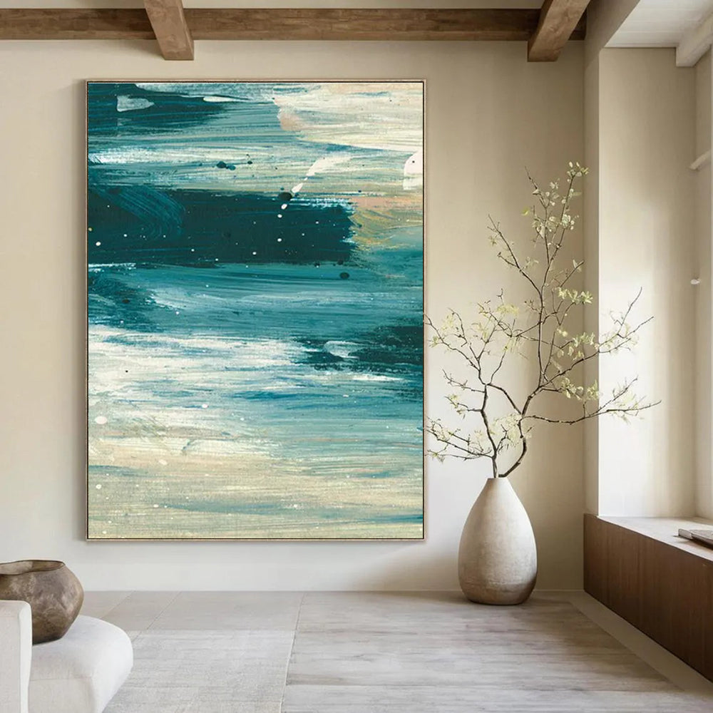 Teal and White Abstract with Subtle Details Painting ADGE177