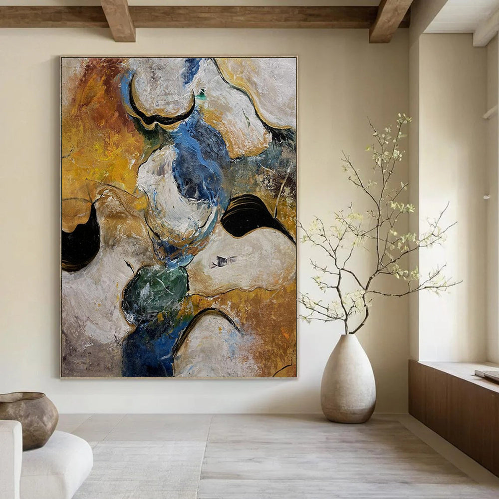 Organic Shapes Abstract Painting with Earthy and Blue Hues ADGE463