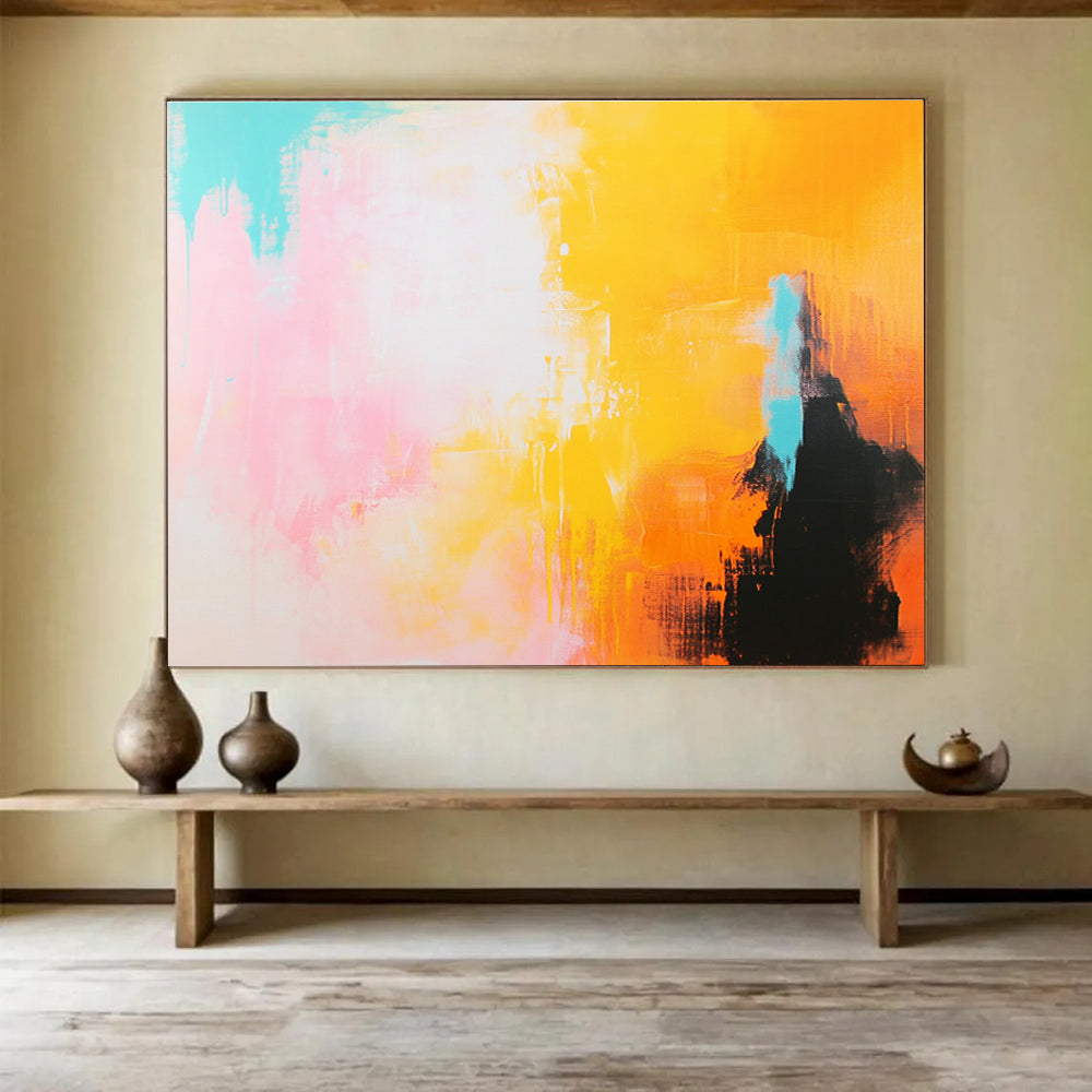 Vibrant Color Mix Abstract Painting with Pink Yellow and Blue DYP413