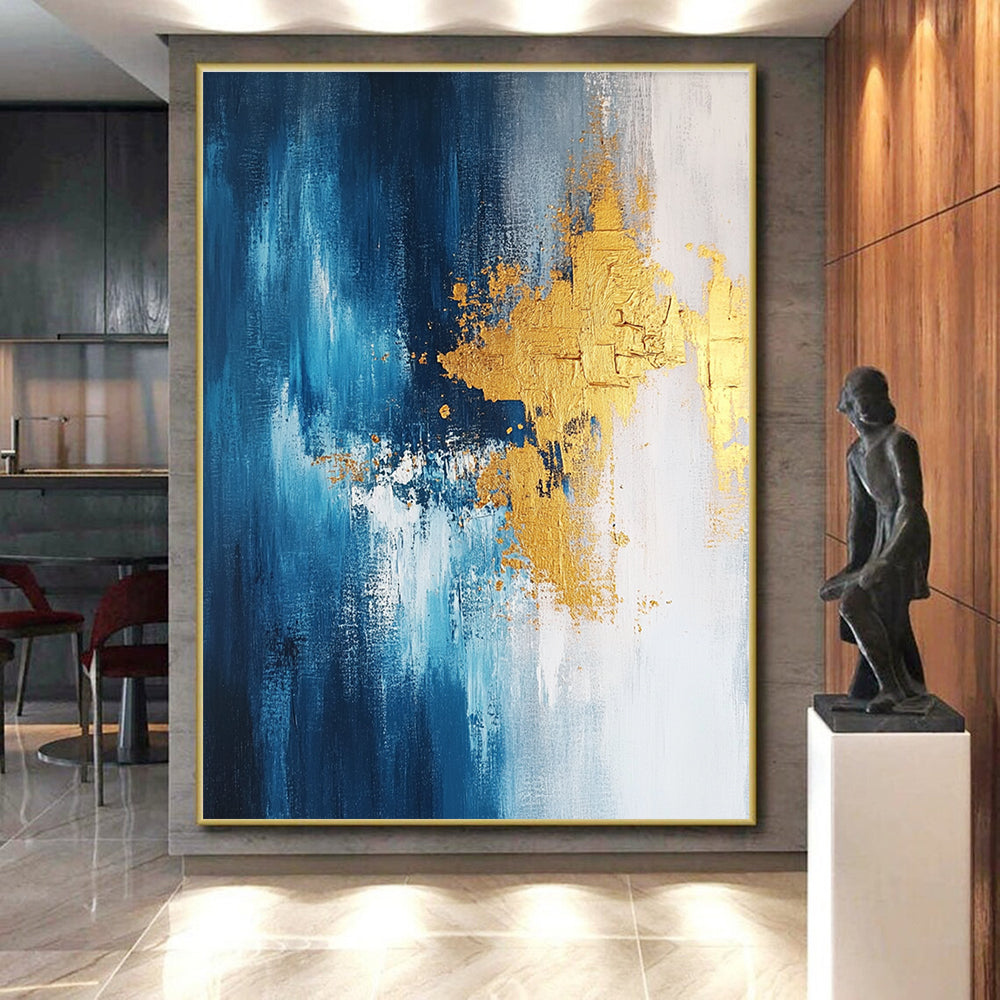 Blue and Gold Abstract Painting with Striking Contrasts GER371