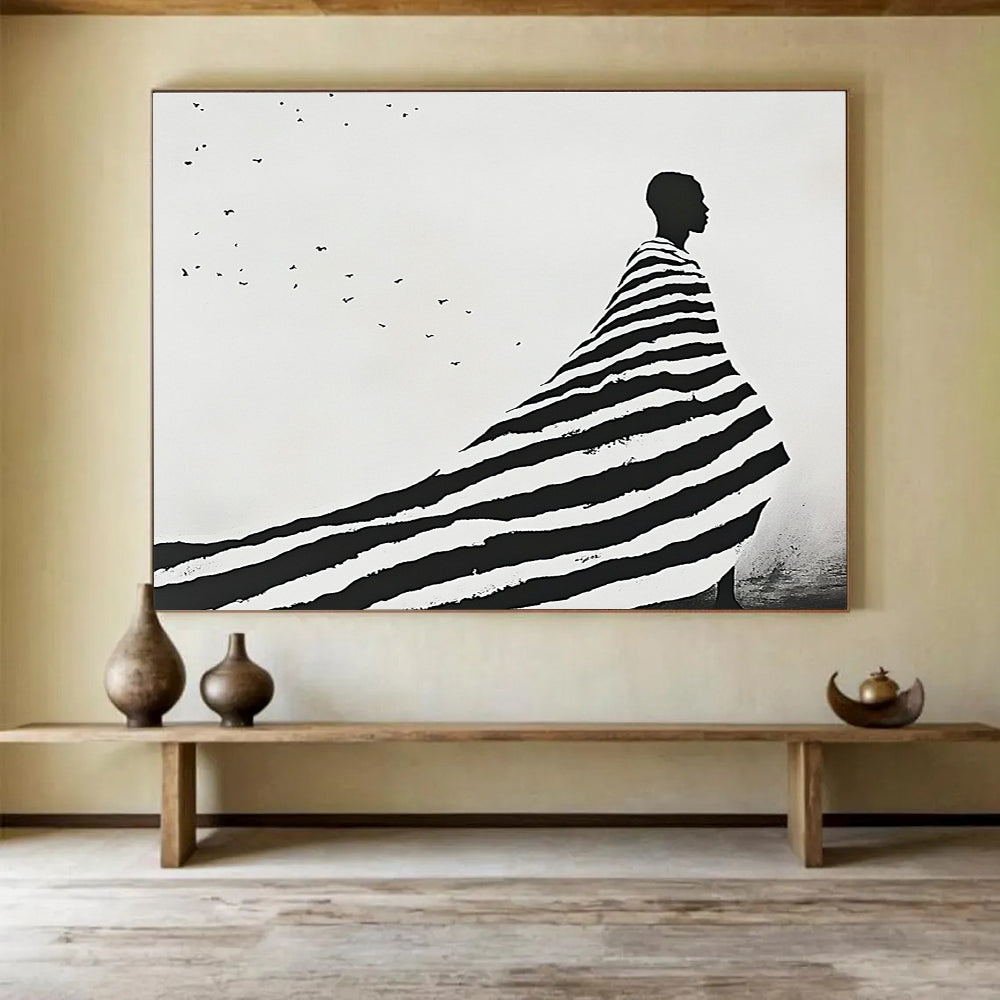 Striped Cloak Figure - Minimalist Silhouette Abstract Painting DYP019