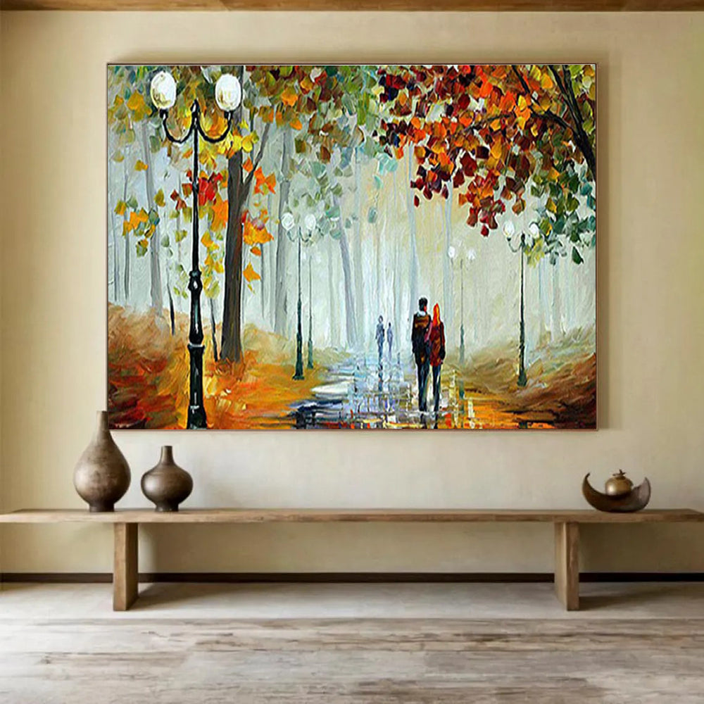 Autumn Park Stroll Abstract Painting with Warm Autumn Tones THY225