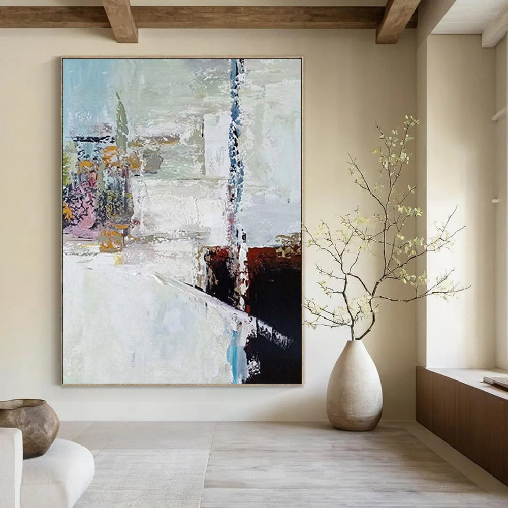 White with Colorful Accents Abstract Painting ADGE040