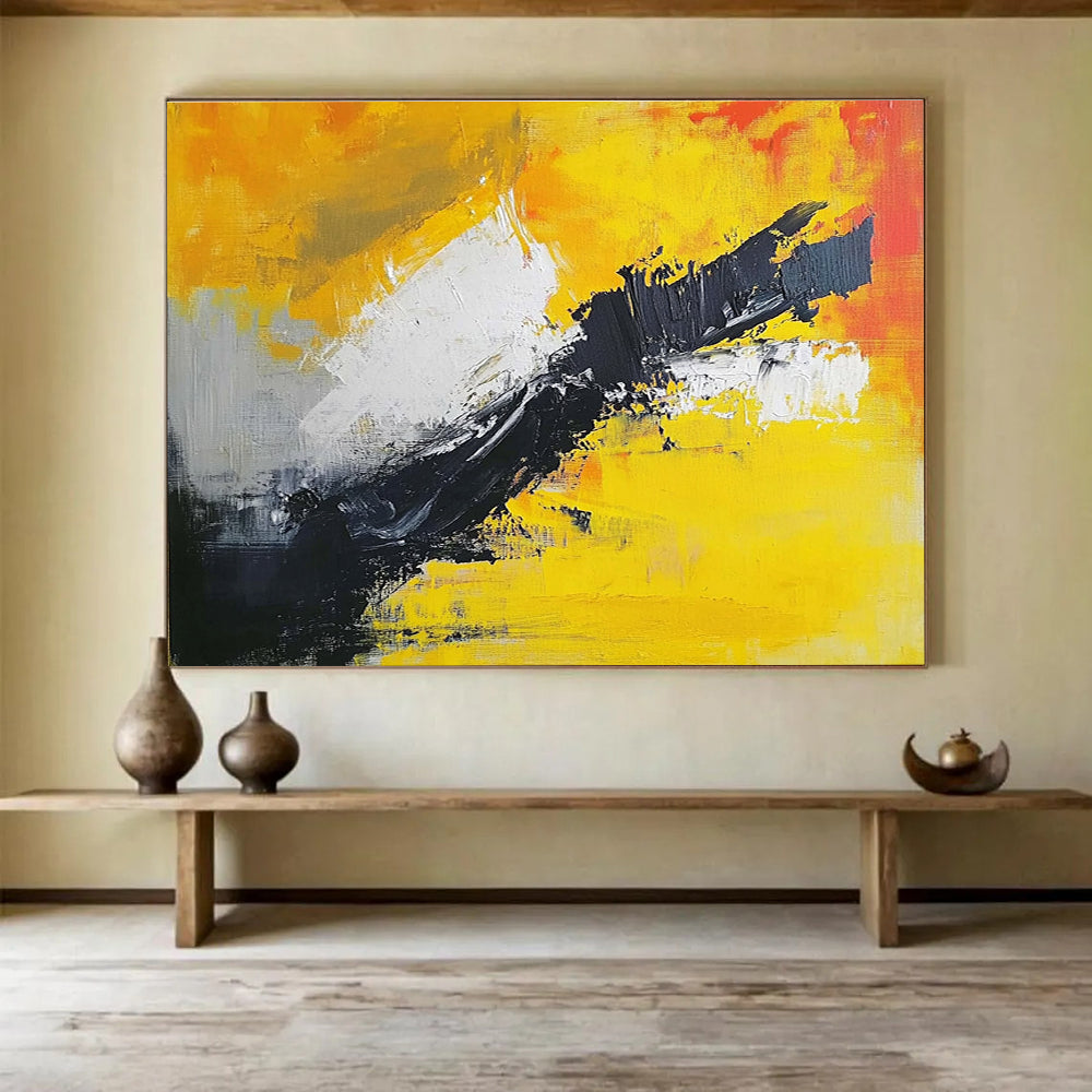Expressive Abstract Painting with Vivid Yellow and Bold Black DYP551