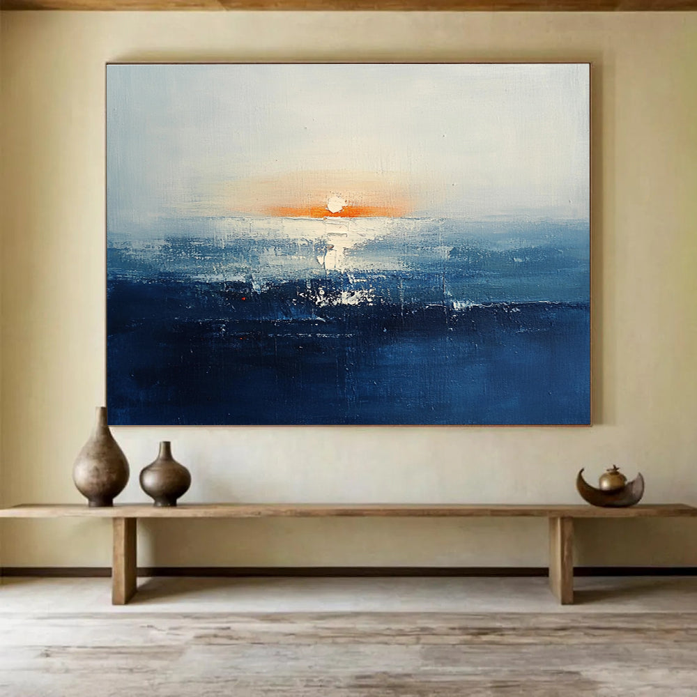 Sunset Sea Abstract Painting with Orange and Blue Hues DYP277
