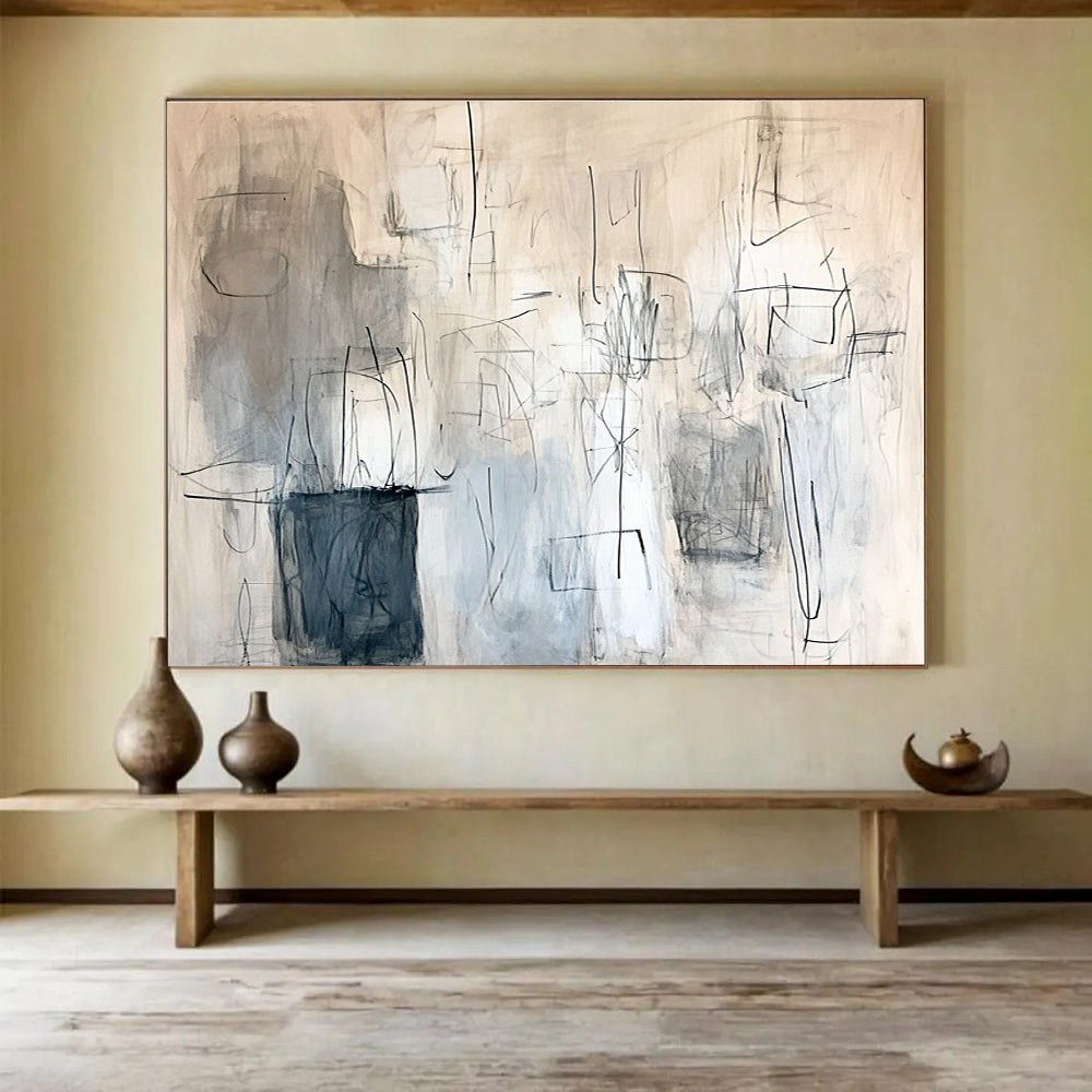 Linear Abstract Composition Painting with Gray Tones DYP548