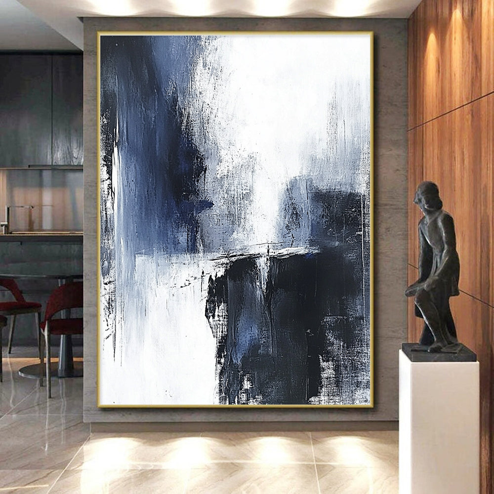 Blue and Gray Abstract Painting with Moody Textures GER557