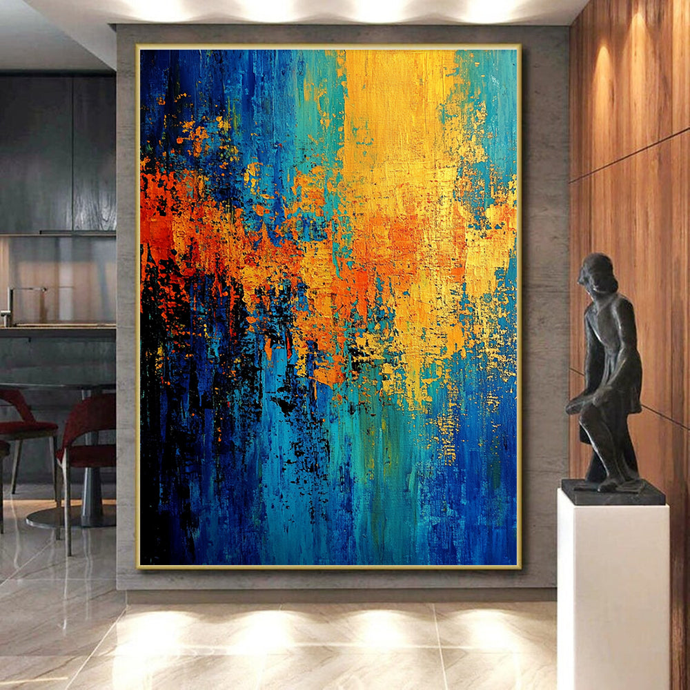 Blue Orange Gold Abstract Painting with Vibrant Patterns GER768