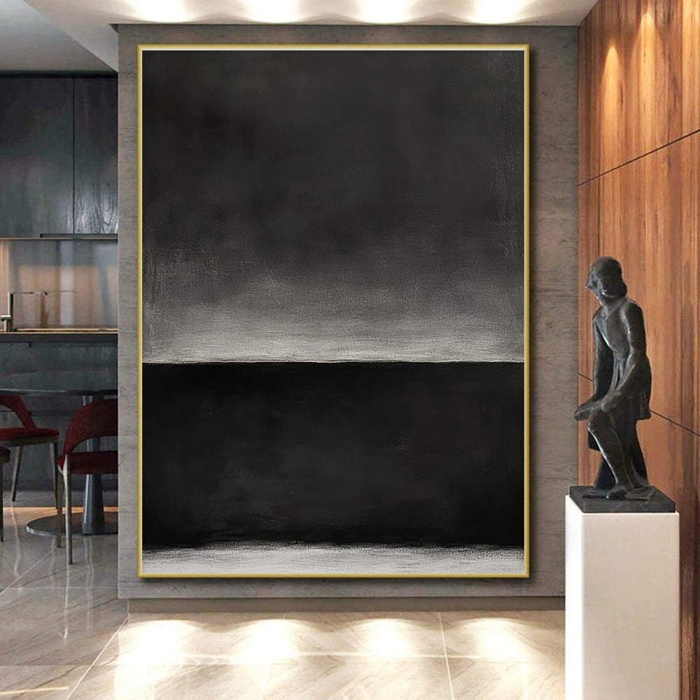 Black and Gray Gradient Abstract Painting with Subtle Transitions GER163