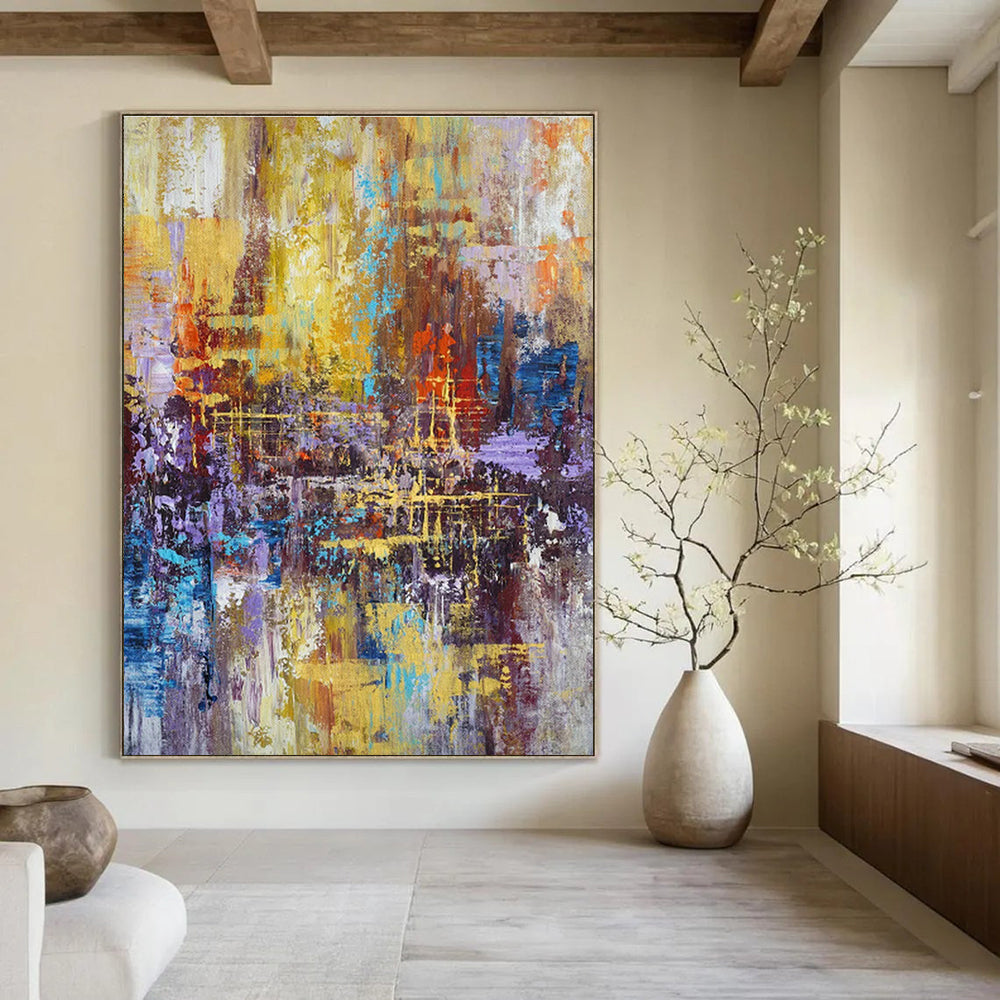Custom - Made Hand - Painted Abstract Murals for Cottage Office Loft Ceiling Beams & Bedroom Window Seat Storage Box Lids DLZ0865