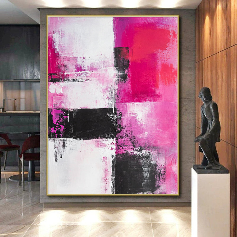 Pink Black Abstract Painting with Bold Contrasts GER537
