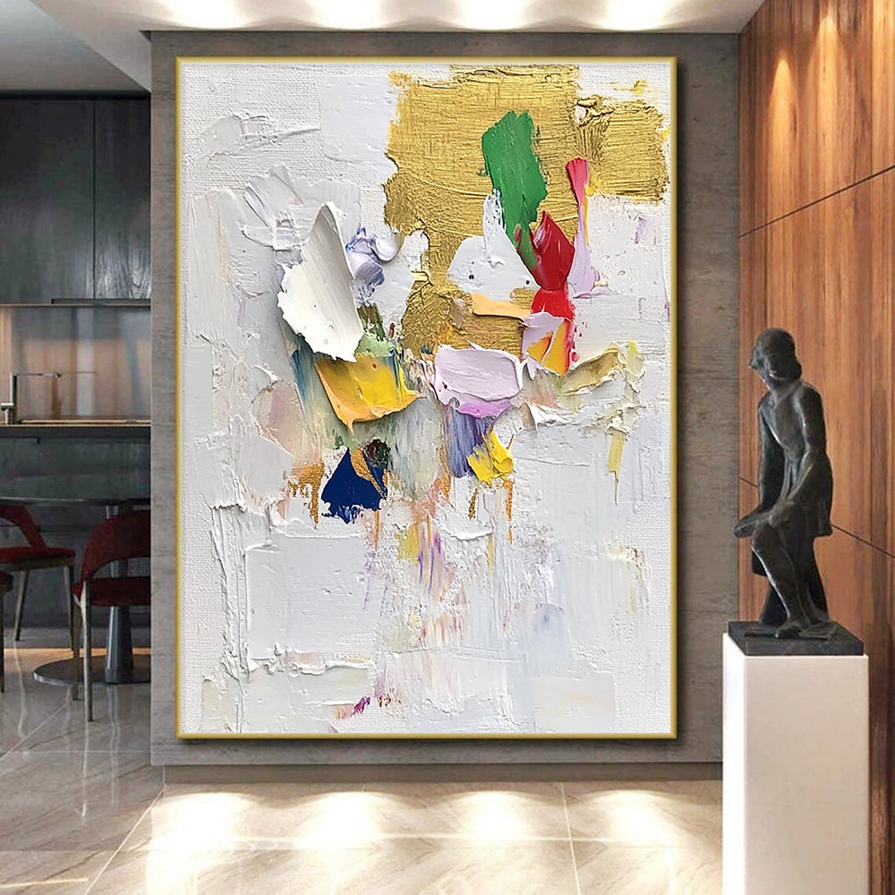 Vibrant Textured Abstract Painting with Gold and Colorful Shapes GER621