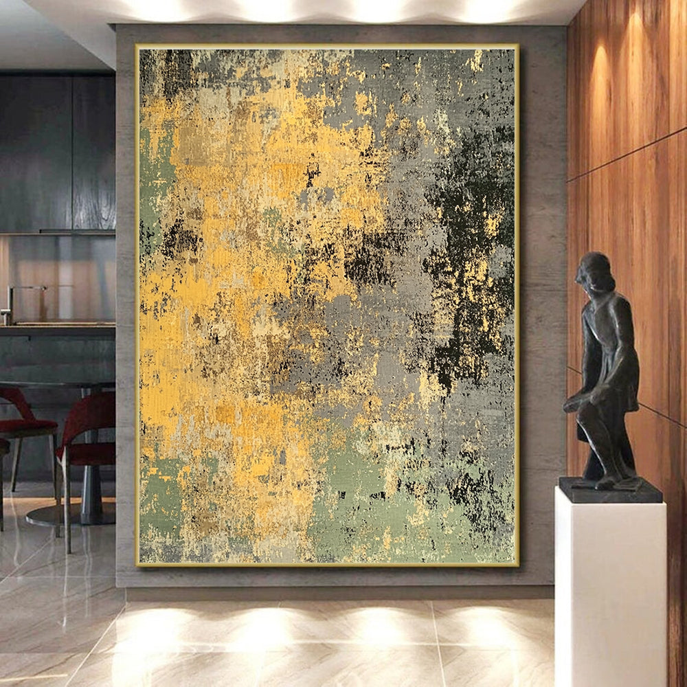 Yellow Gray Green Abstract Painting with Earthy Vibes GER403